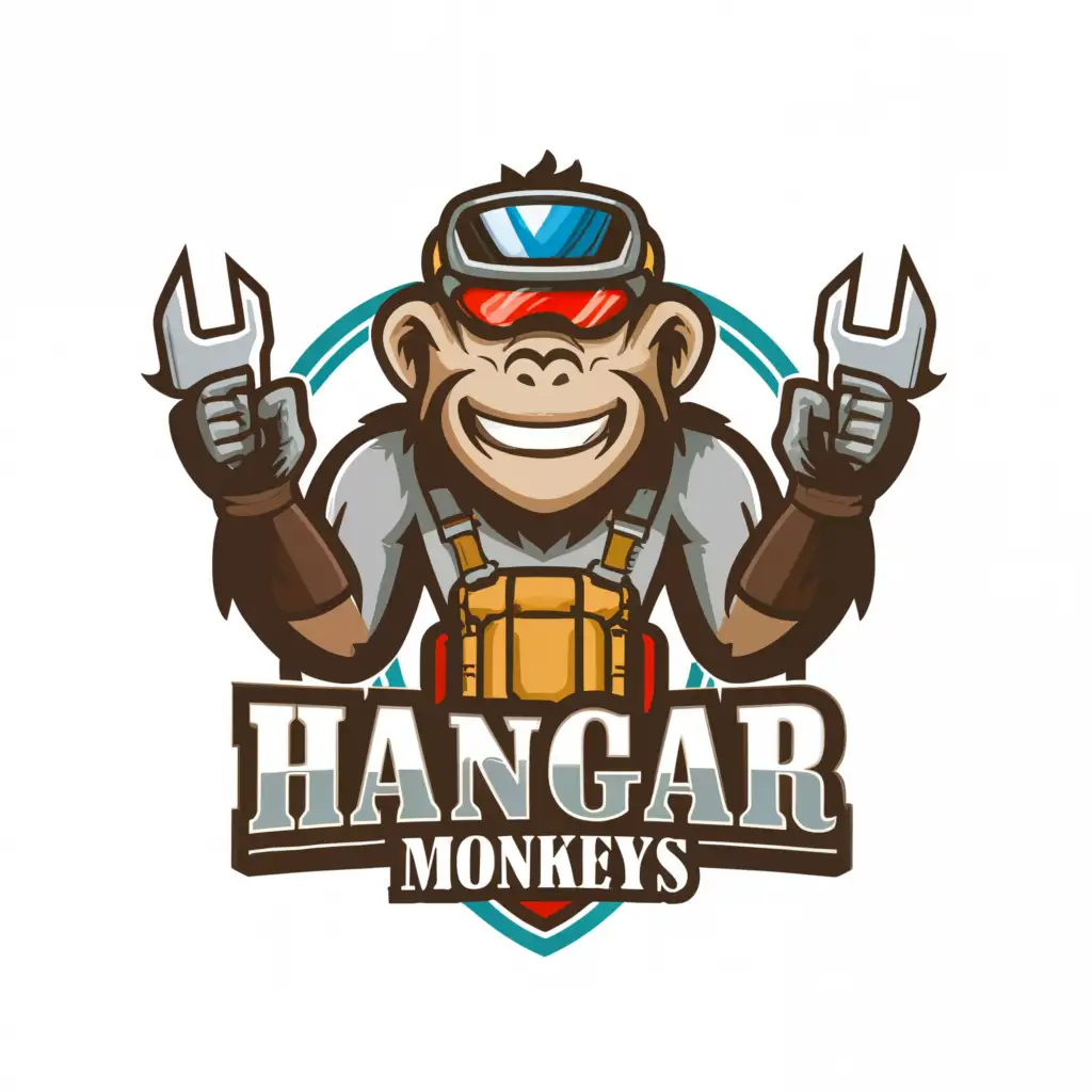 a logo design,with the text "hangarmonkeys", main symbol:an ape as a handyman,Moderate,be used in Technology industry,clear background