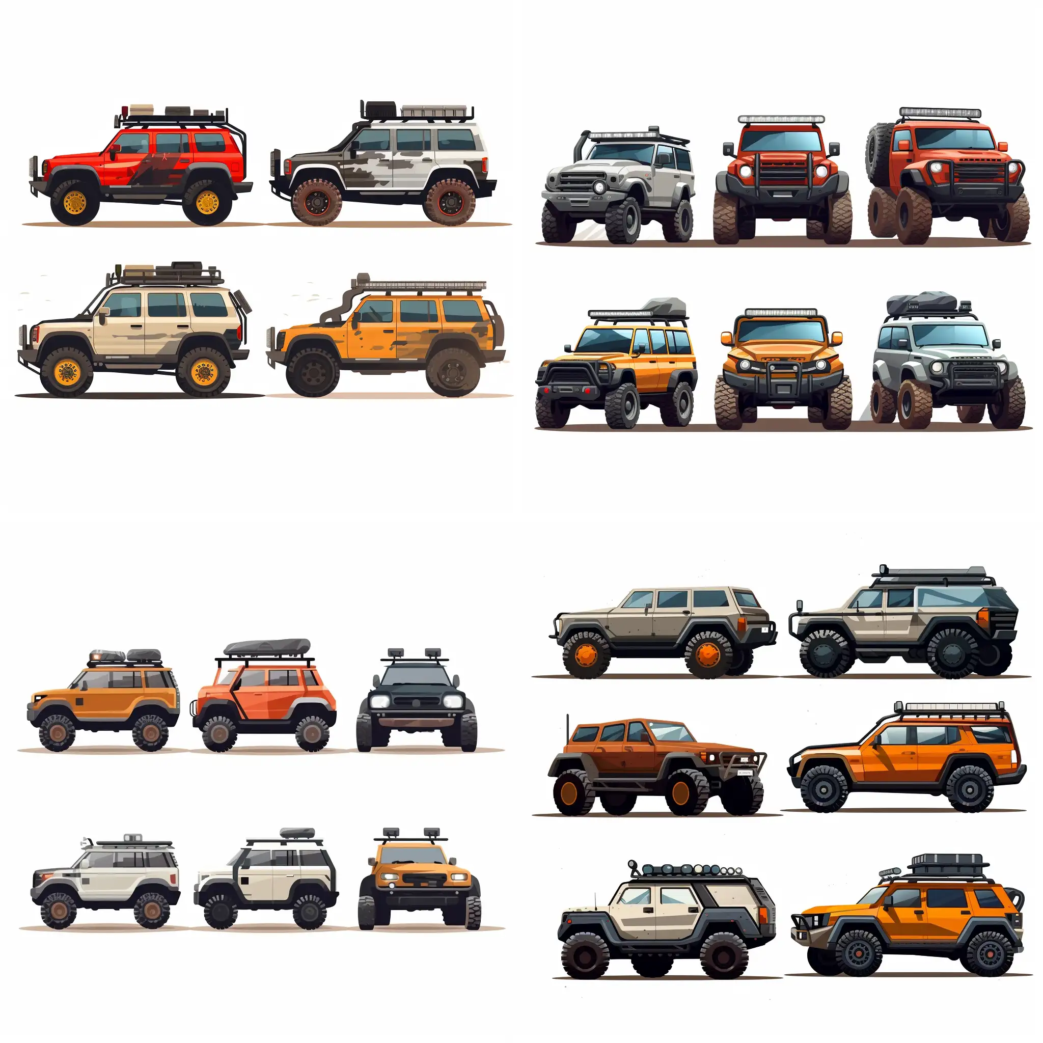 Futuristic-OffRoad-Cars-with-Oversized-Tires-in-2D-Flat-Colors