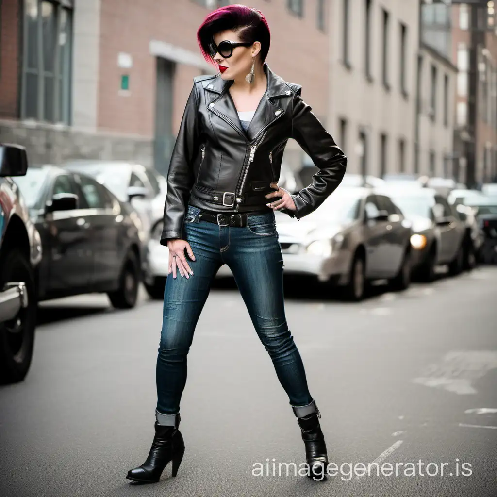 biker jacket, chick, leather jeans, rockabilly