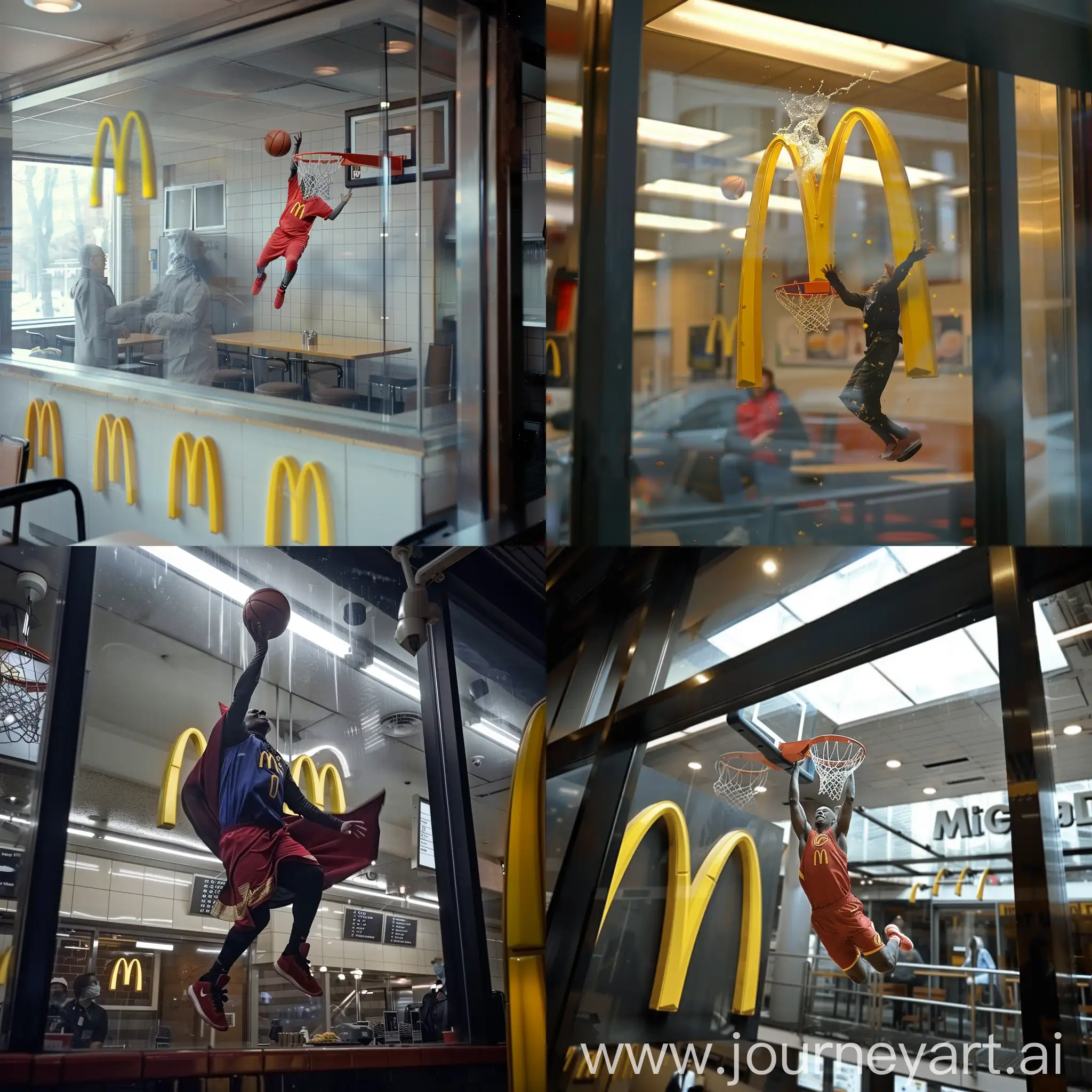 a wizard playing basketball inside mcdonals restaurant cctv footage 
