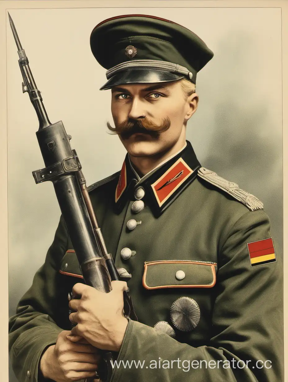 Немецкий солдат с усами блондин с оружием в военной форме 