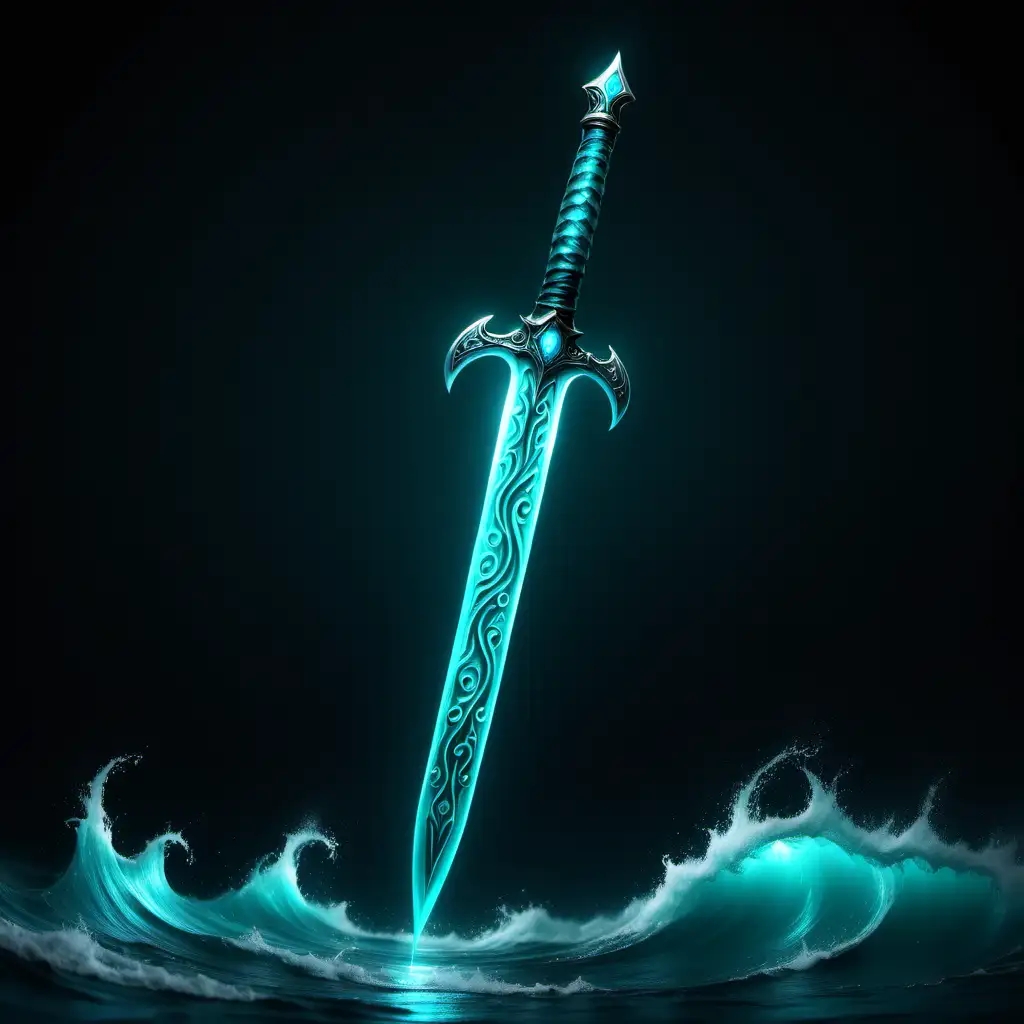 Luminous teal sword that looks like an ocean wave