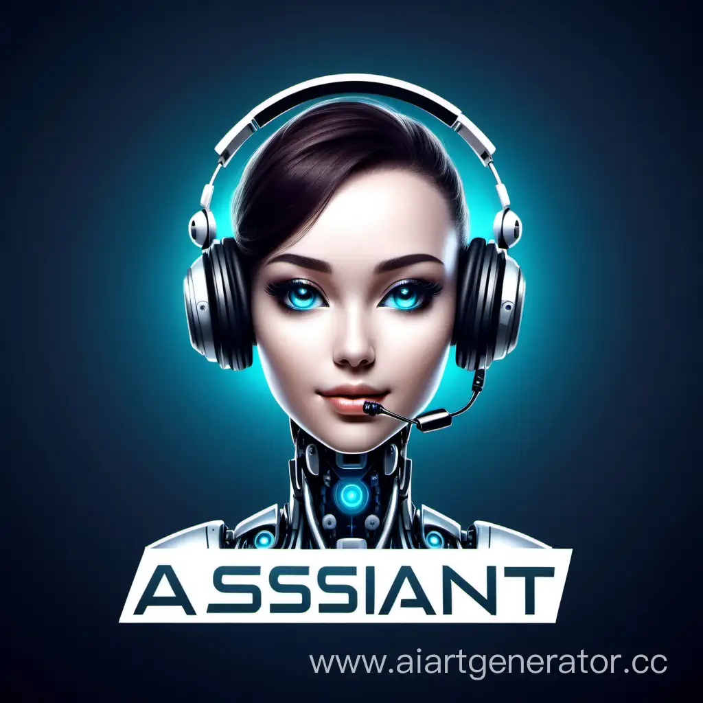 A robot, an online assistant, personifying artificial intelligence in the form of a logo, with feminine features, sexy, 19-20 years old, and as futuristic as possible. with headset microphone and earphone. I want to put it as the logo of the online assistant in the system.
