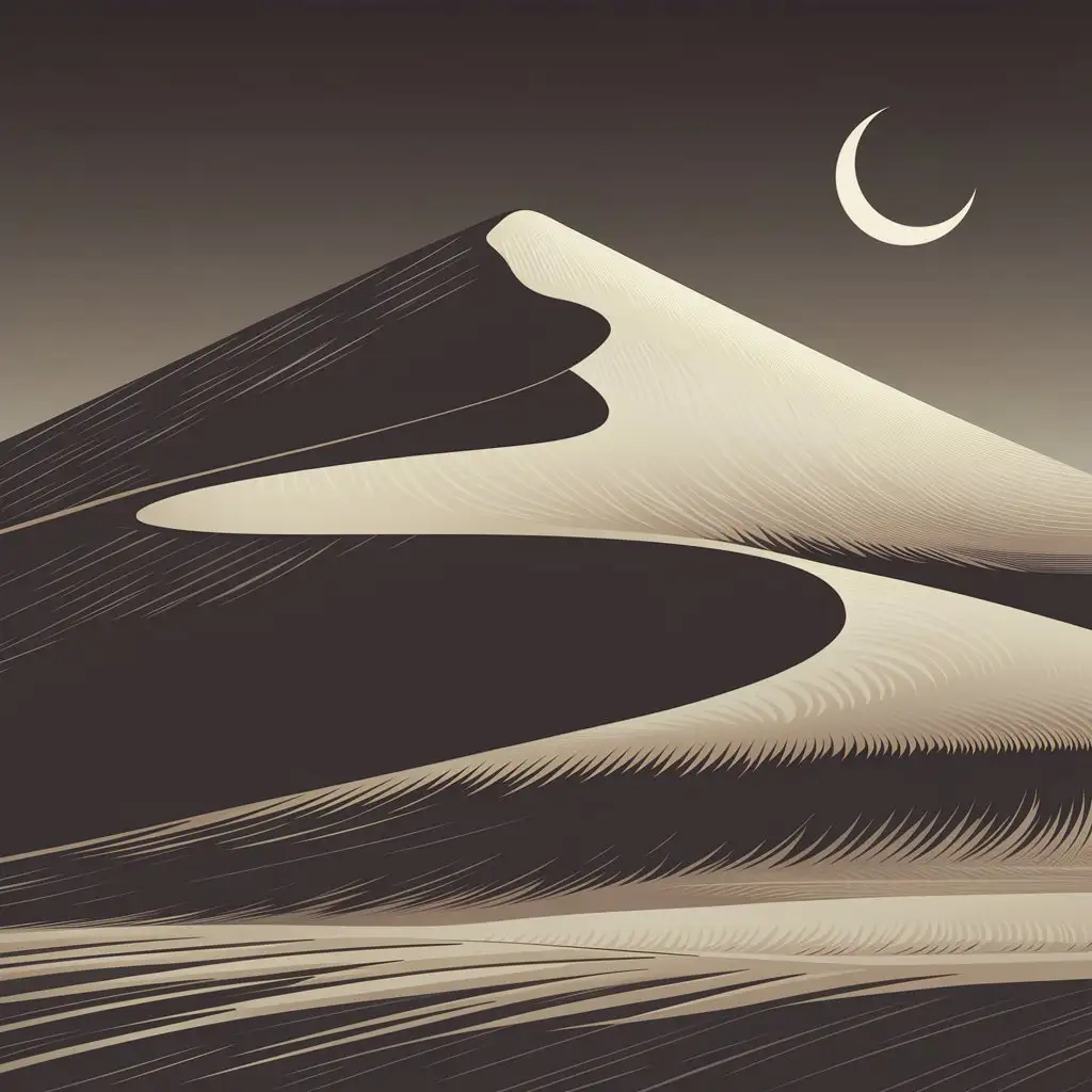 An illustration of a minimalist sand dune, emphasizing its curves and shadows.