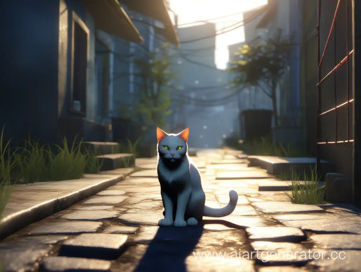 Playful-Cat-Roaming-the-Futuristic-City-Streets-in-Stray-Video-Game