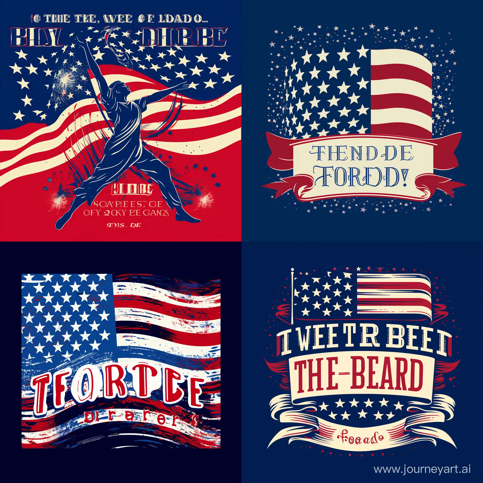 Action: Design a creative Artwork to ensures that the design is patriotic, respectful, and appealing, capturing the essence of American pride in a wearable form. 

Typography: Land of the Freebies, because of the Brave.

Color Scheme: Stick to the traditional colors of the American flag: red, white, and blue. 

Font: Select a font that is bold and legible, possibly with a traditional touch. Ensure the font complements the overall design without overpowering it. The text should be easily readable from a distance. Experiment with fonts and placements to ensure your message stands out. 

Additional Graphics: Subtly include other patriotic symbols like a silhouette of the Bald Eagle or a small Liberty Bell. Place these additional elements in a way that supports the main design. The text and imagery should work together harmoniously.

Humor and Puns: Use puns that are relevant to the theme of design. Ensure that the humor enhances the design and doesn't overshadow the overall aesthetic.

Placement: Pay attention to placement of Artwork in center and keep 10mm margin all around the design edge. Ensure the design is symmetrical and well-aligned accordingly.

Background: Pure white background. No mockup, no t-shirt.