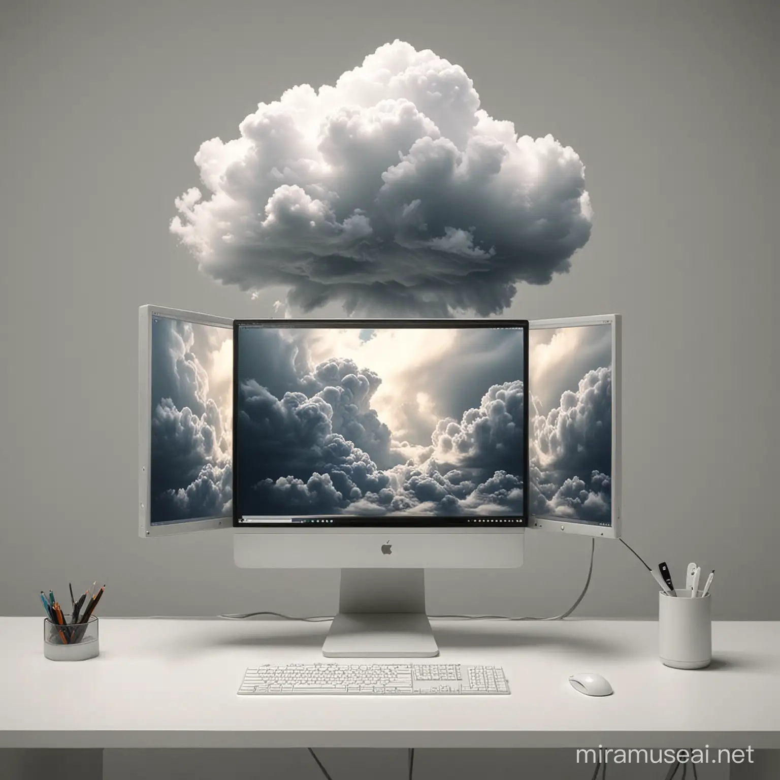Modern PC Concept with Explosive Clouds