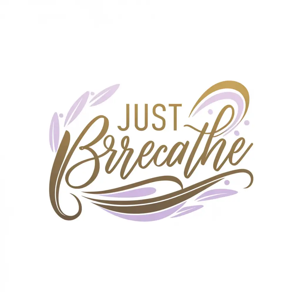 a lavender and gold logo design,with the text 'just breathe', main symbol:semicolon,complex,be used in Beauty Spa industry,clear background