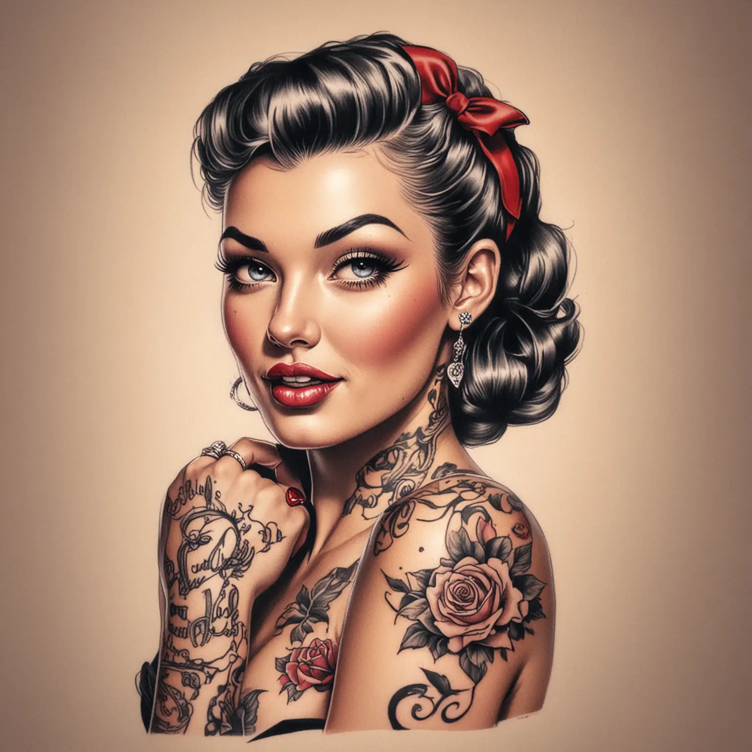 Pin Up Model with Vintage Tattoos