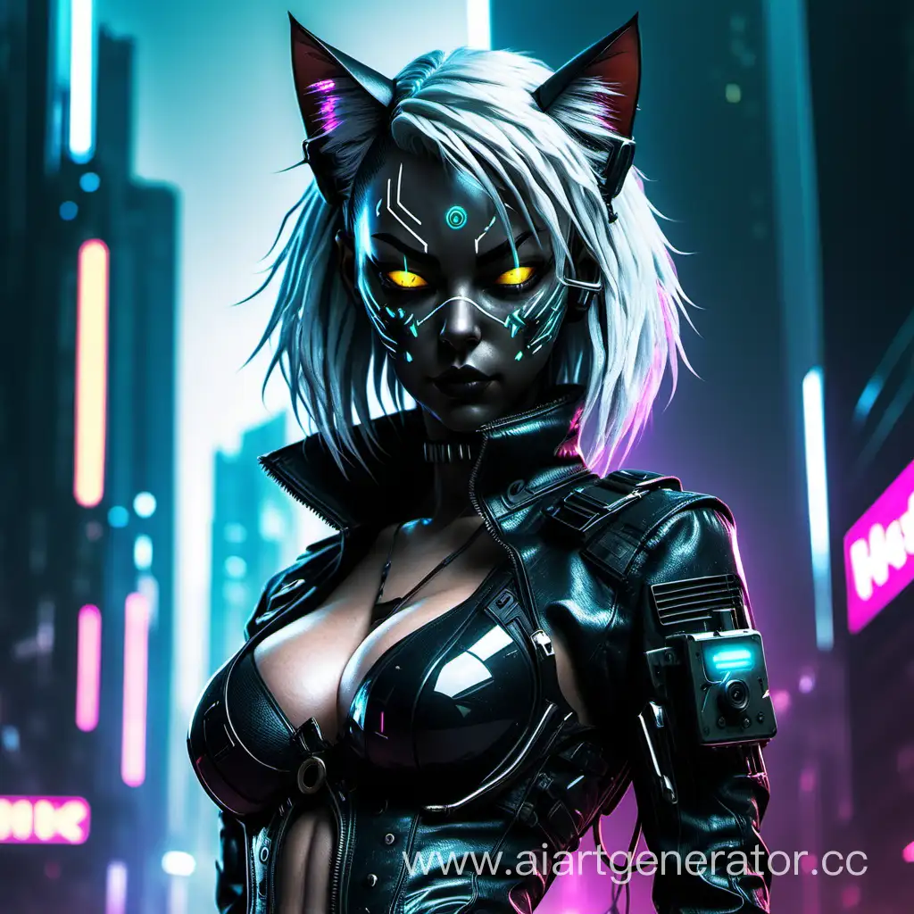 Futuristic-Cyberpunk-Black-Cat-in-Neon-Cityscape