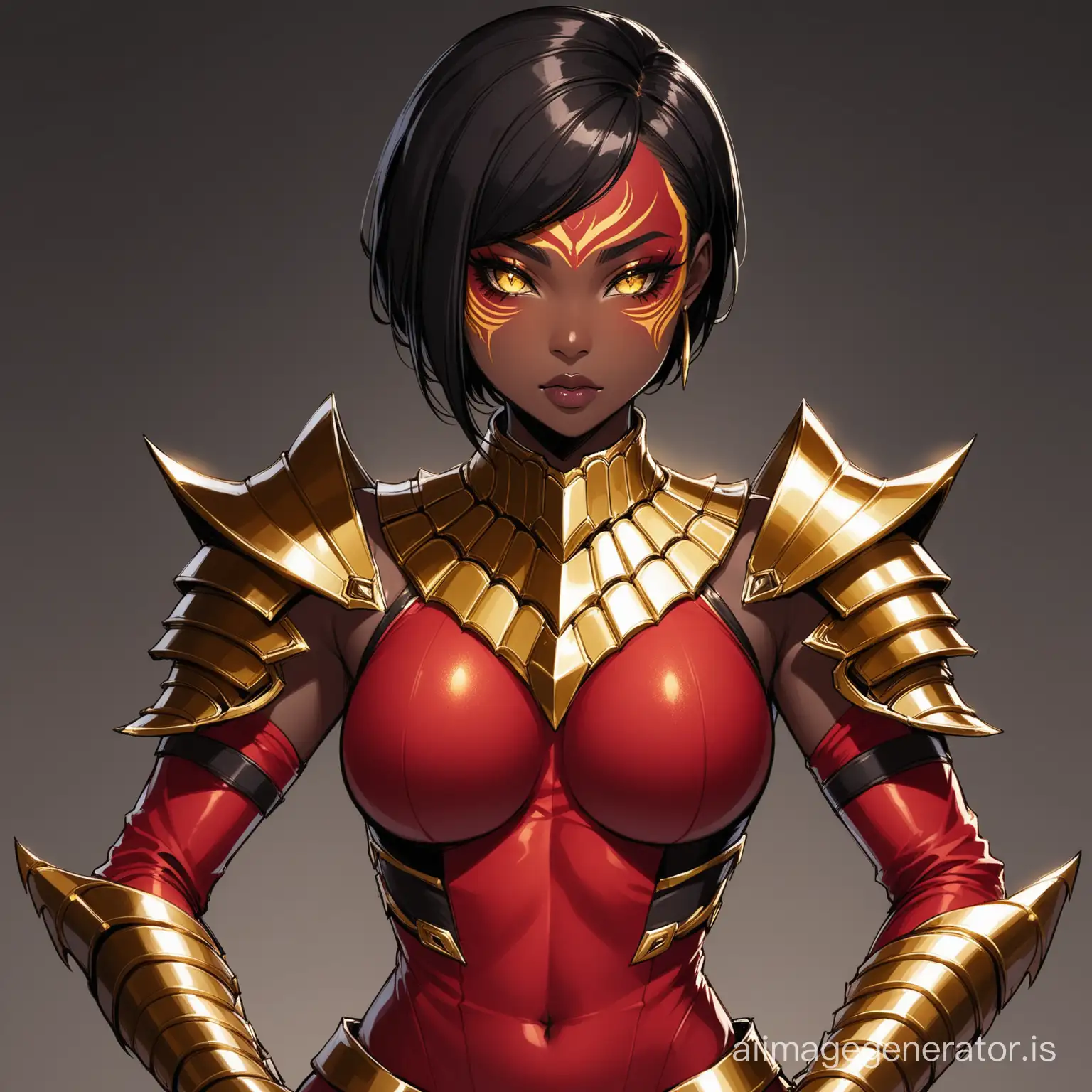 Sultry-Black-Woman-in-Crimson-and-Gold-Ensemble-with-Sharp-Claws