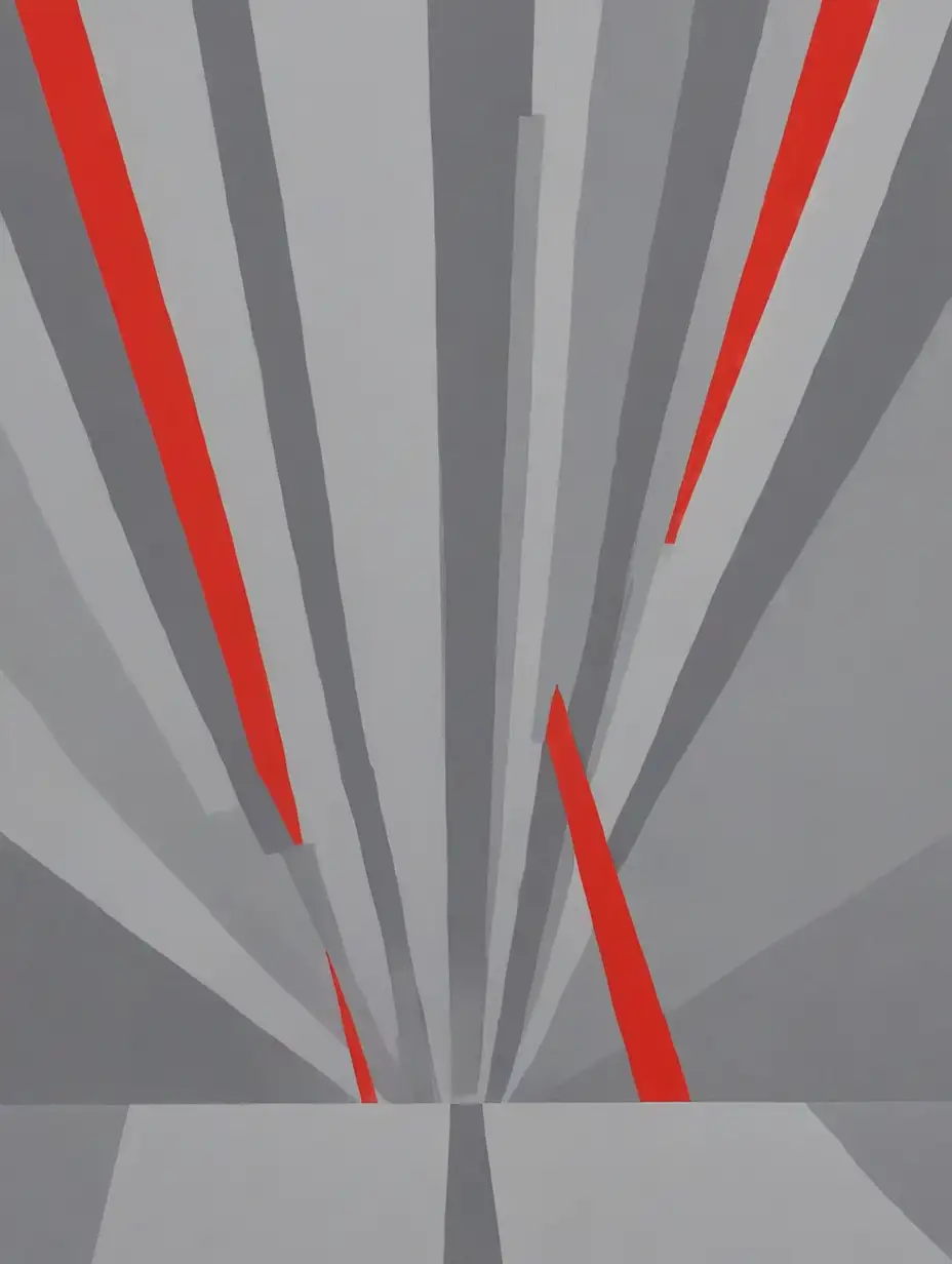 Geometric Abstraction Red and Gray Straight Lines on Monochromatic Background