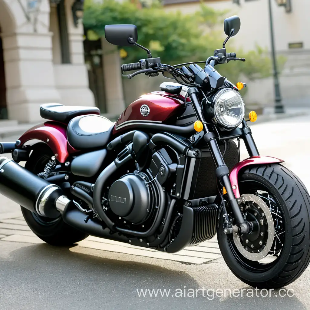 Cherry-Red-Yamaha-VMax-Cruiser-Motorcycle-with-Bold-Design-Elements