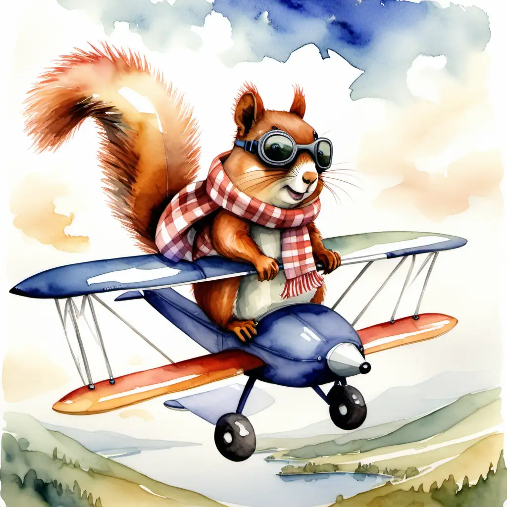 Adorable Fat Squirrel Soaring in a Sailplane with Goggles and Scarf