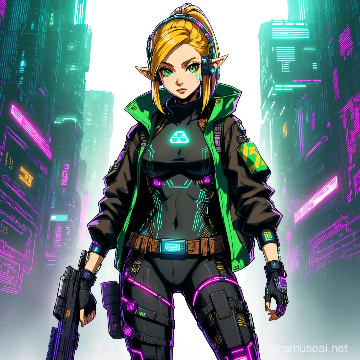 Zelda as a edgerunner Cyberpunk Character. 