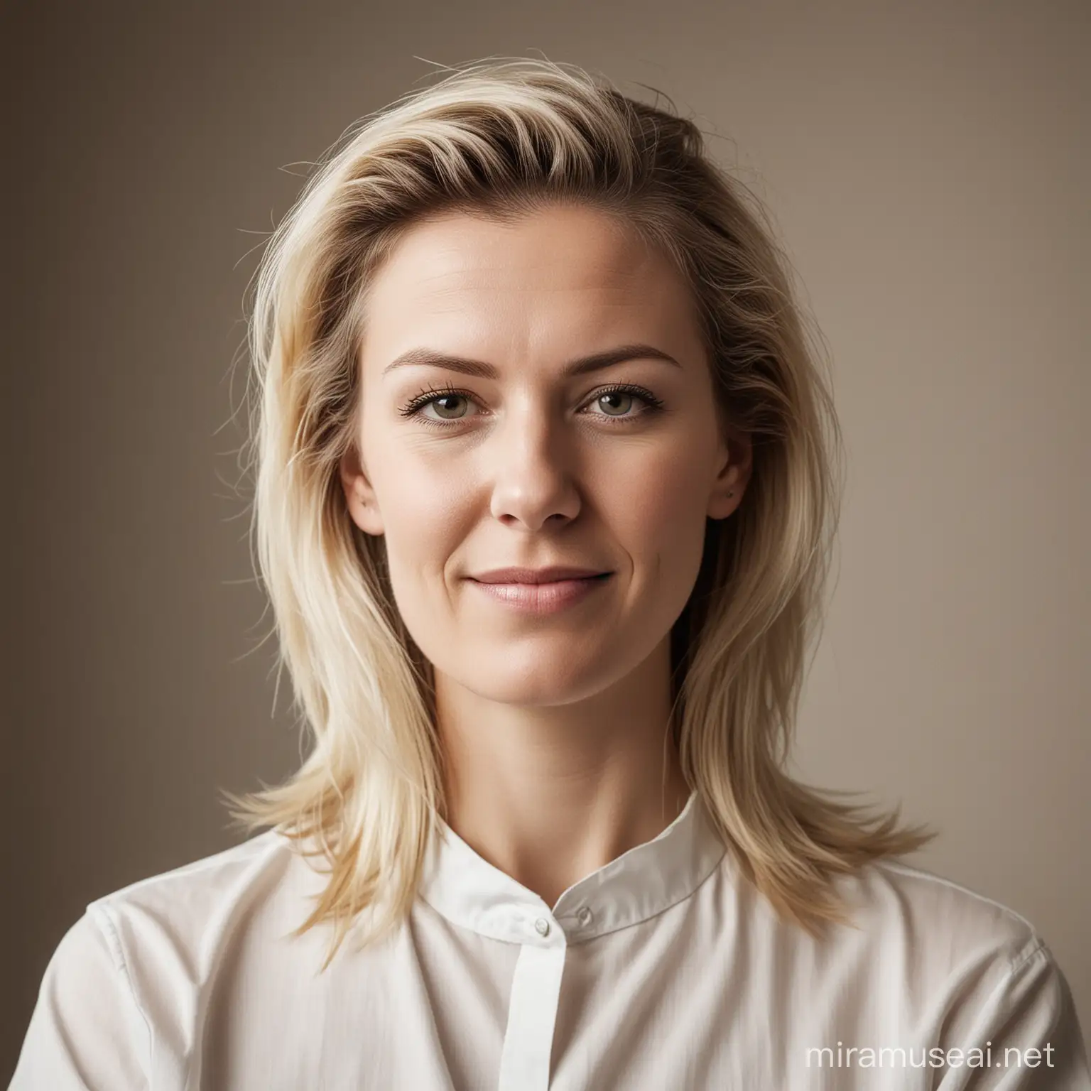 a portrait photograph of a swedish femalee hairdresser in her 30s.
