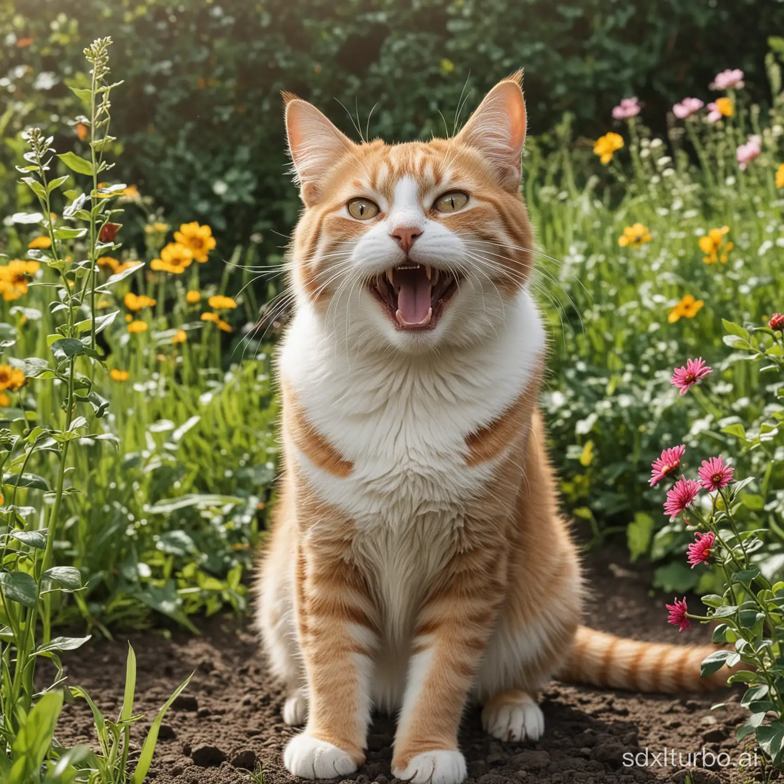 a happy cat in garden