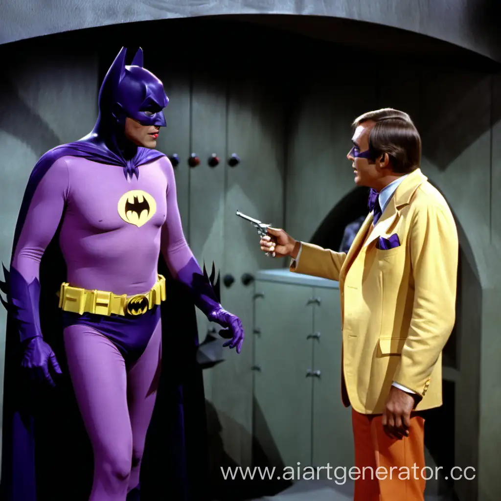 Batman-1970-Adam-West-and-Joker-Encounter-in-the-Iconic-Batcave