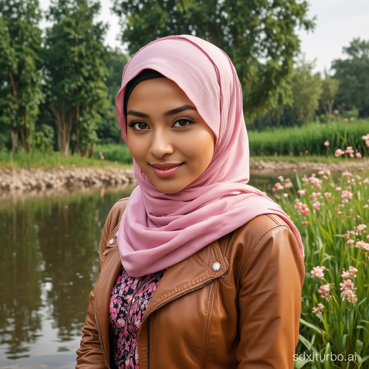Stylish-Indonesian-Woman-in-Hijab-by-Riverbank