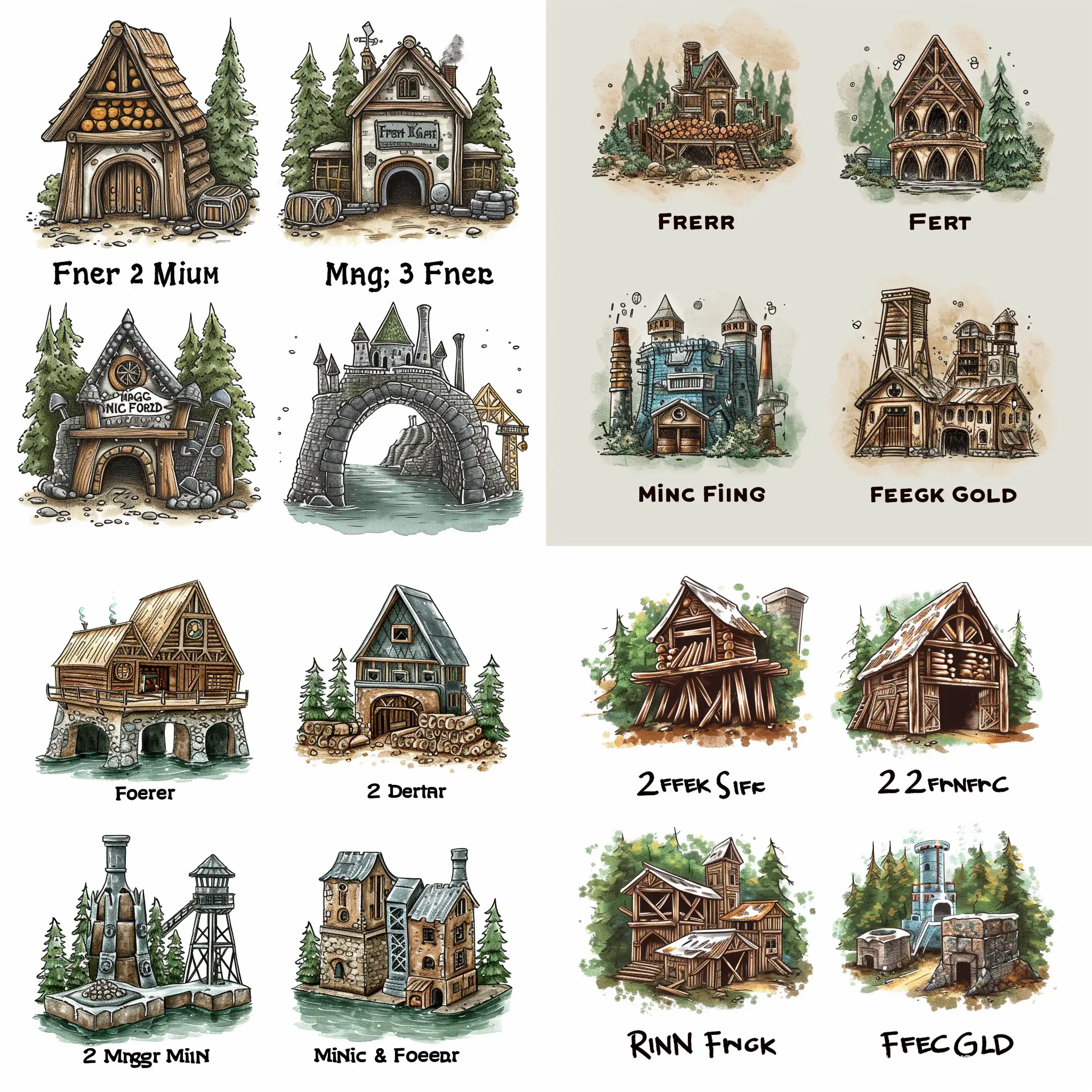 Fantasy-Buildings-Forest-Harbor-Mining-Forges-Magic-Mine-and-Factory