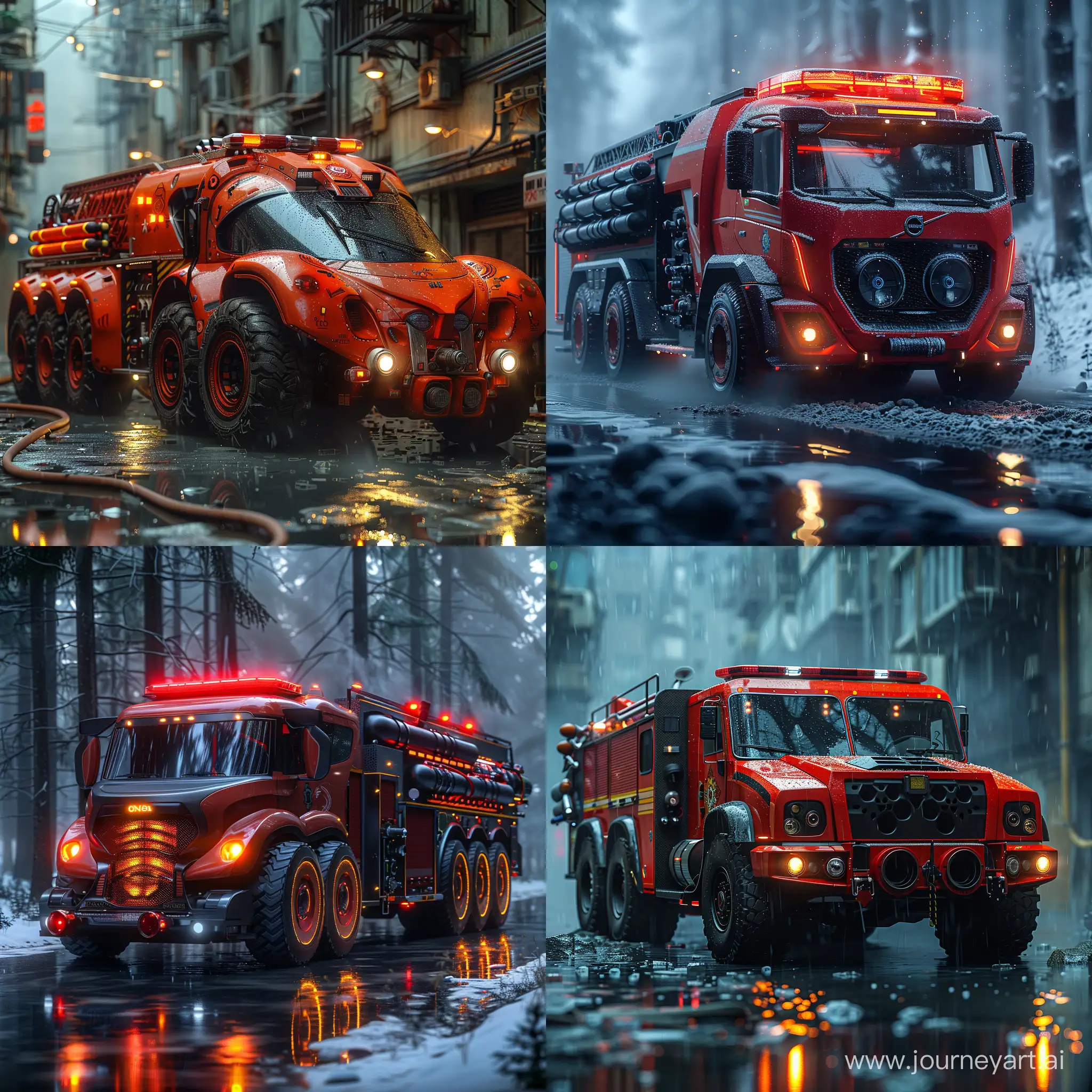 Futuristic fire truck, modernization, octane render --stylize 1000