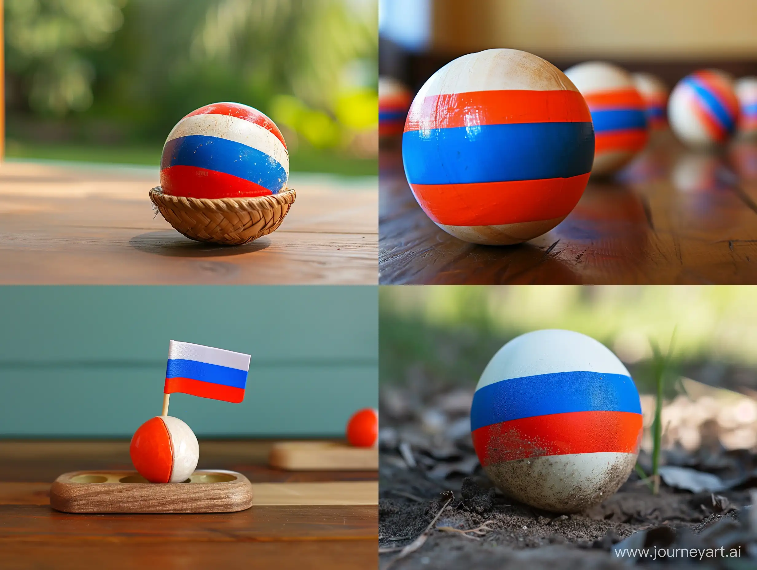 Shell game with Russian-flag ball --v 6 --ar 4:3 --no 14407