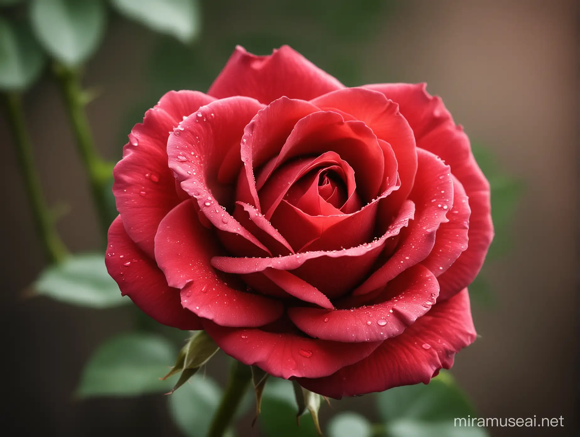 Vibrant Red Rose Blossom in Soft Sunlight