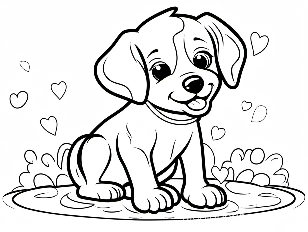puppy washing face, Coloring Page, black and white, line art, white background, Simplicity, Ample White Space. The background of the coloring page is plain white to make it easy for young children to color within the lines. The outlines of all the subjects are easy to distinguish, making it simple for kids to color without too much difficulty