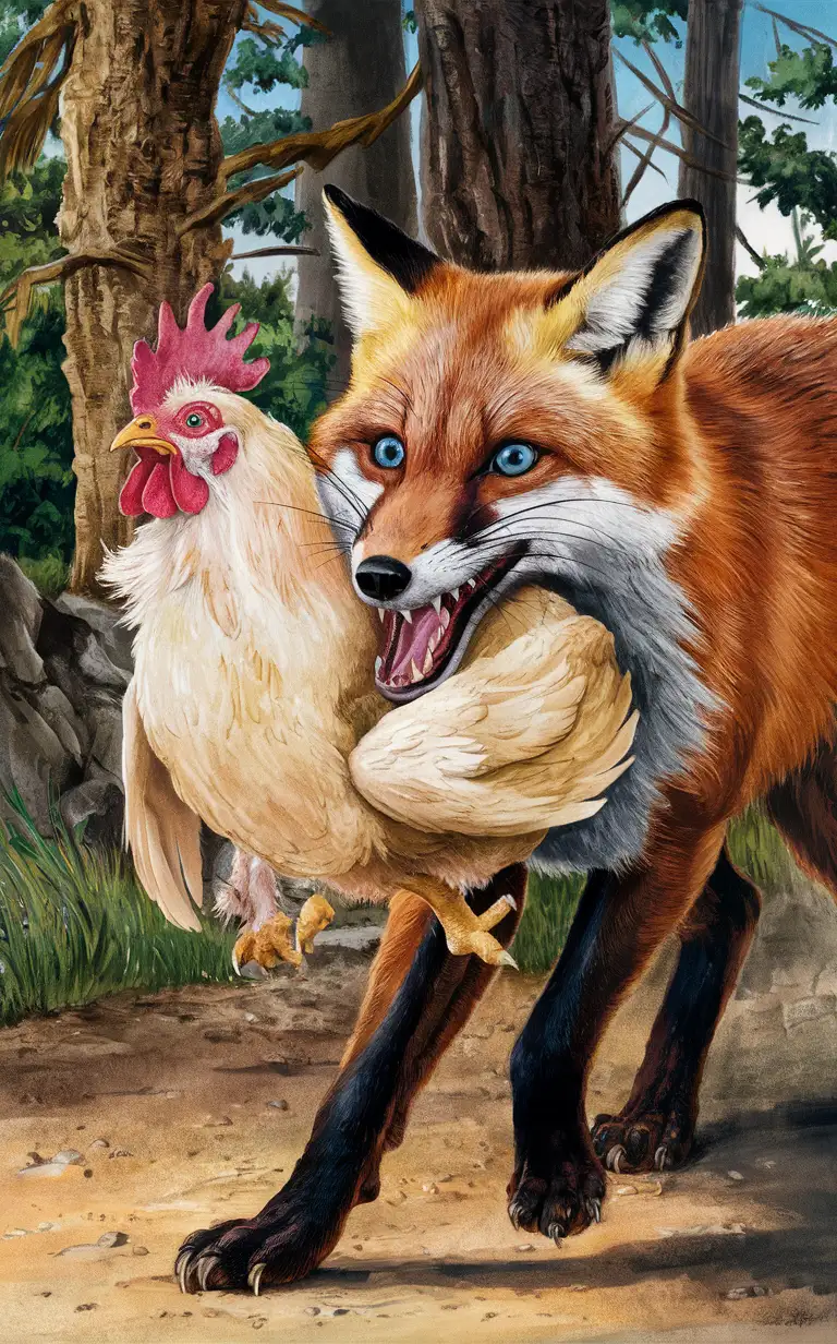 Fox-Carrying-Chicken-in-Teeth-Cunning-Predator-Hunting-Prey