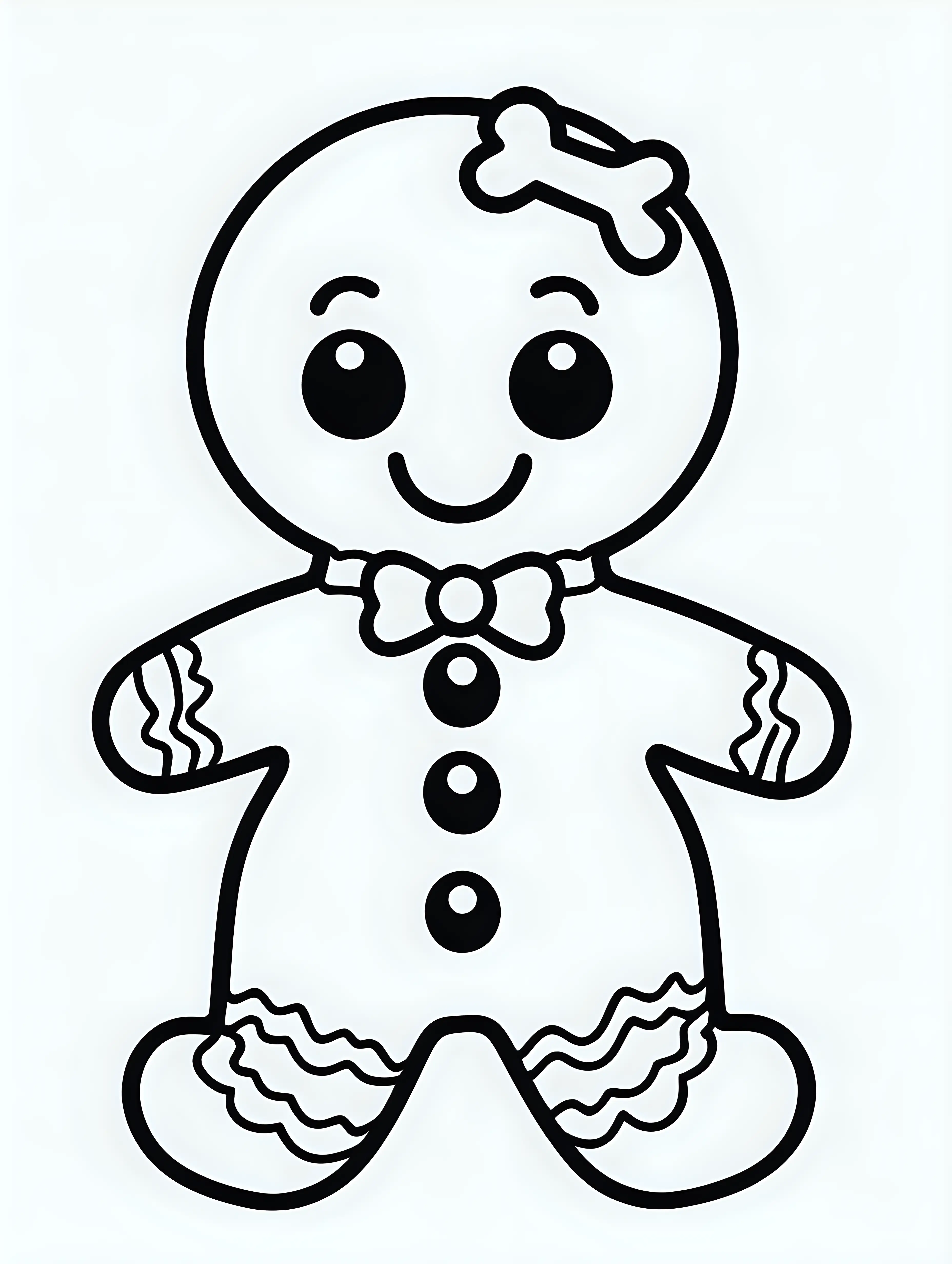 coloring book, cartoon drawing, clean black and white, single line, white background, large cute gingerbread man, emoji