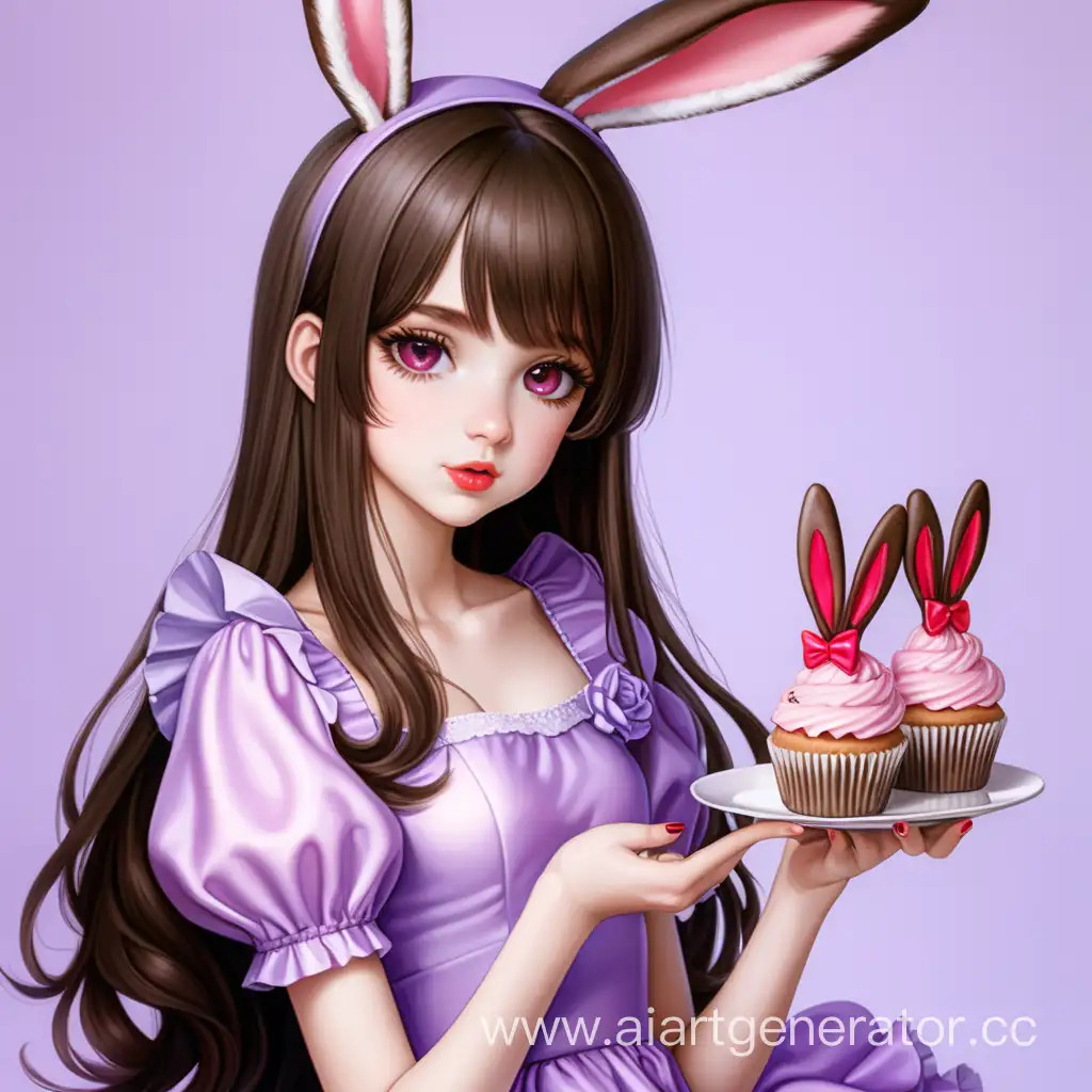 Elegant-18YearOld-Girl-with-Rabbit-Ears-Holding-a-Cupcake-in-Lilac-Dress