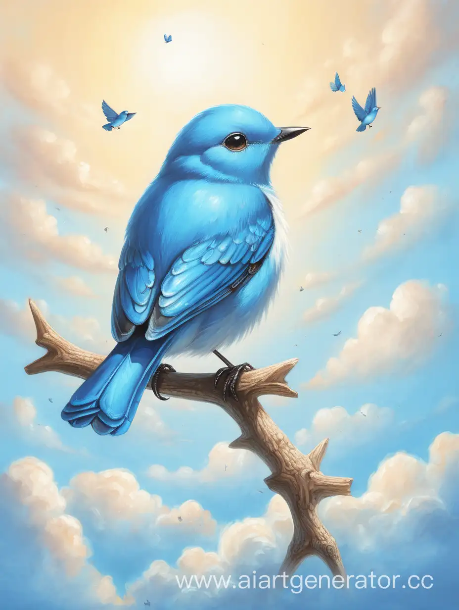 маленькая синяя птичка высоко в небе