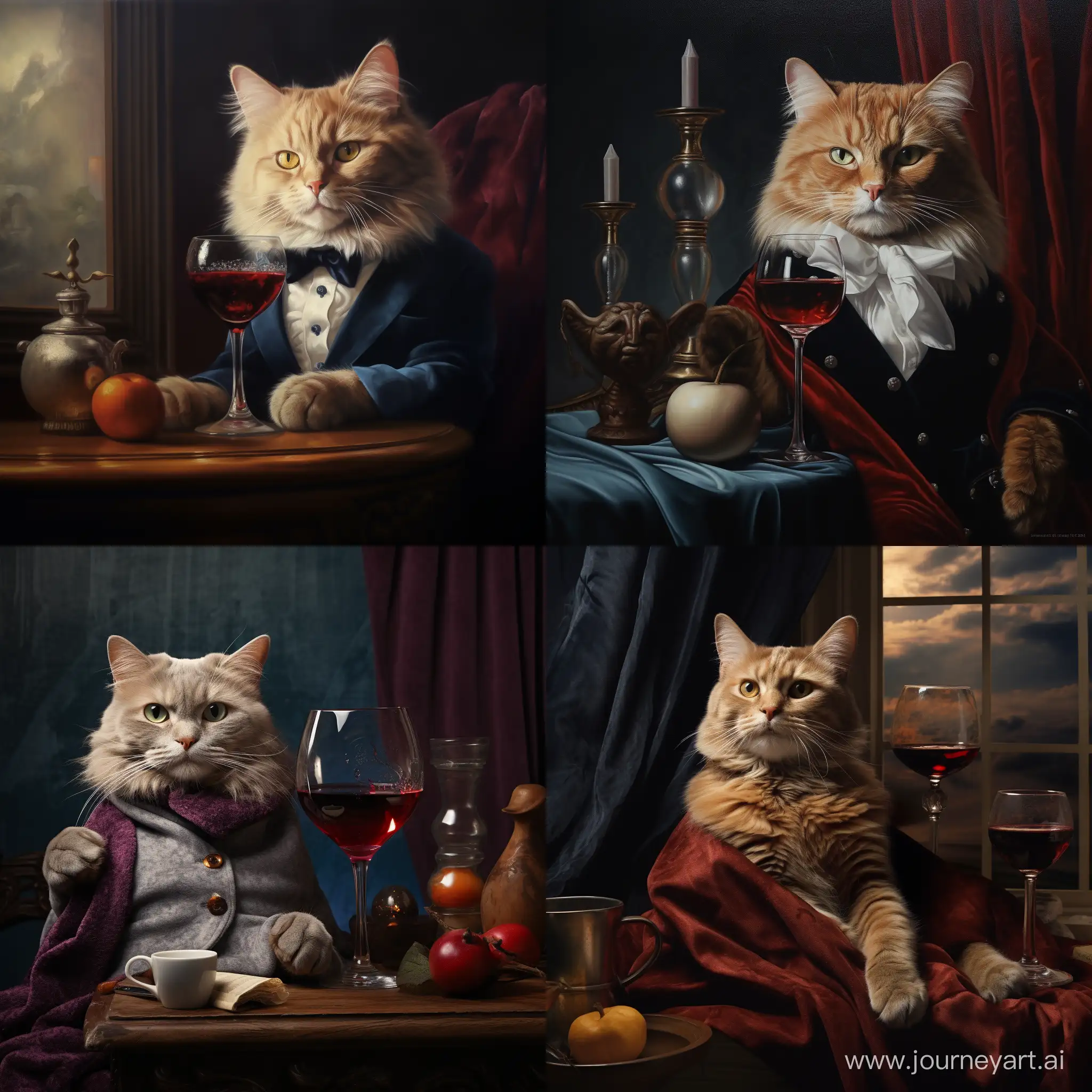 Сюрреализм кот с бокалом красного вина в лапах