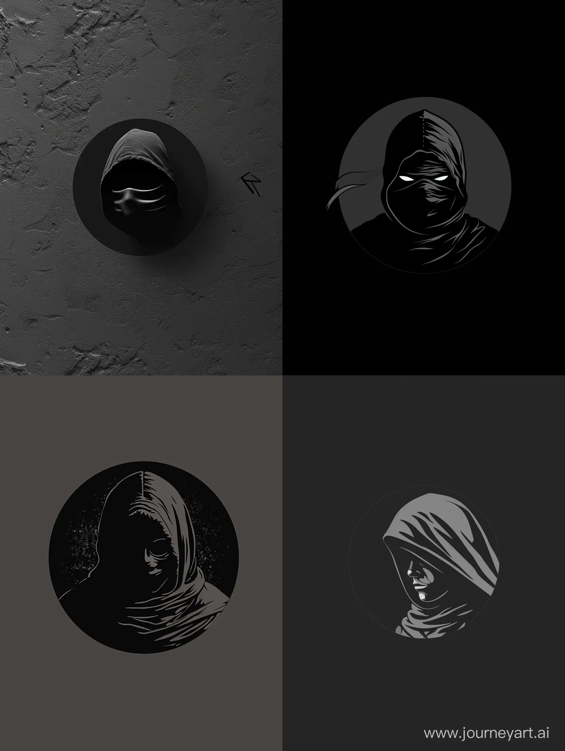 Minimalistic-Black-Hooded-Face-Logo-on-a-Dark-Background