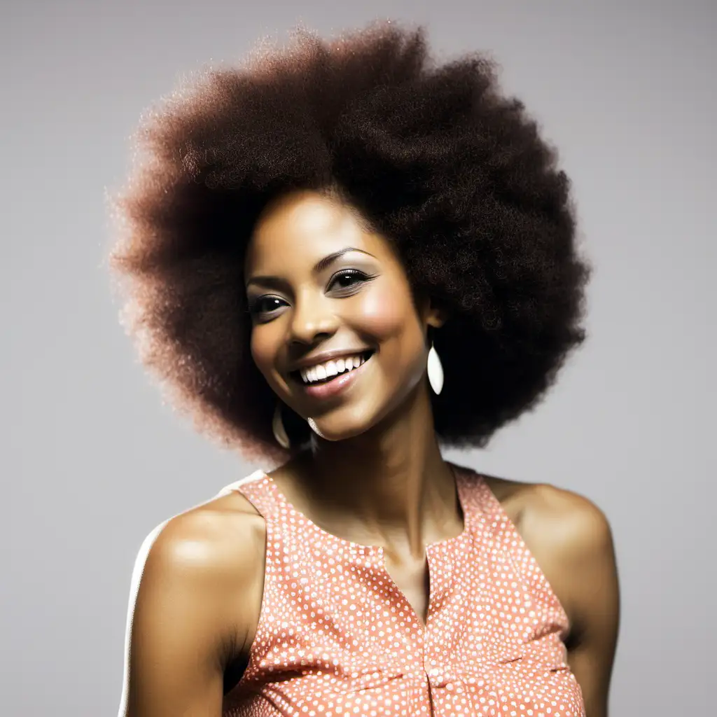 African american woman showing off afro, smiling, side view 