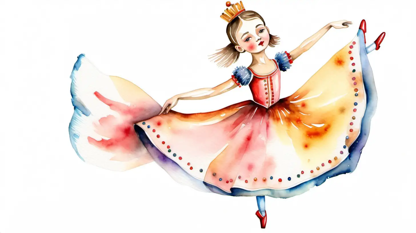 Nutcracker Dancer Girl Whimsical Watercolor Drawing Style for Children