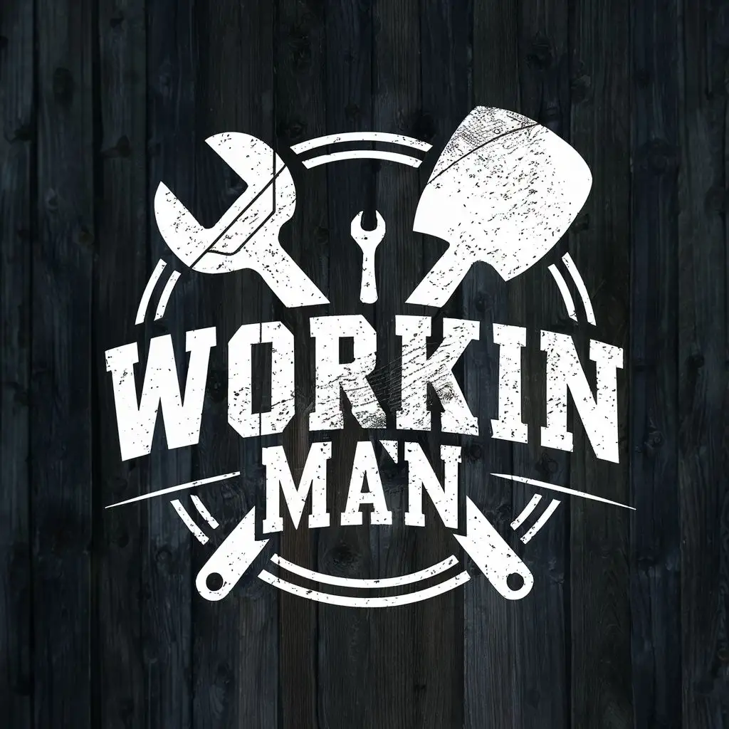 logo, Shovel and wrench old style, with the text "Workin Man", typography, be used in Construction industry. Background removed.