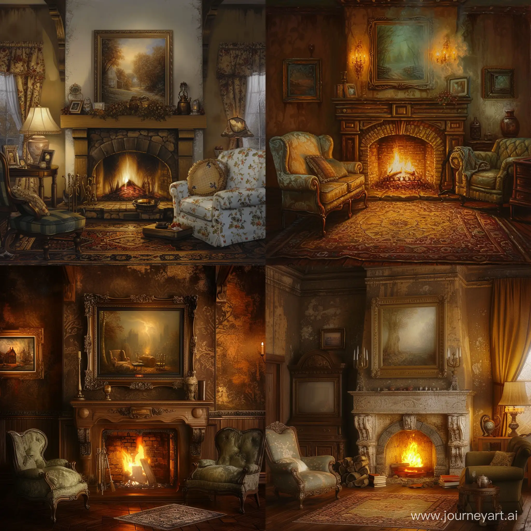 Vintage-Cozy-Living-Room-with-Antique-Charm-and-Warm-Ambiance