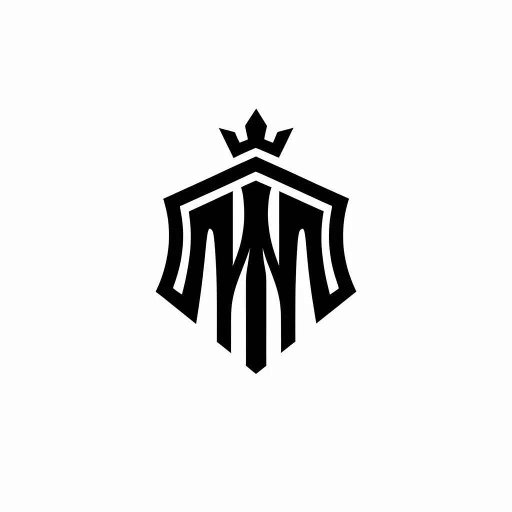 a logo design,with the text "M", main symbol:shield sword crown,Minimalistic,clear background