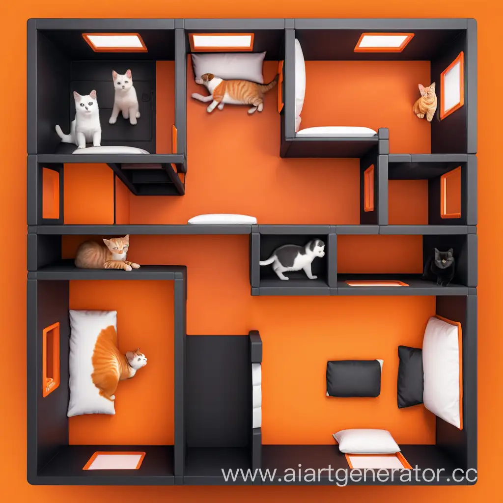 Isometric-Pet-Mansion-with-Black-and-Orange-Themes