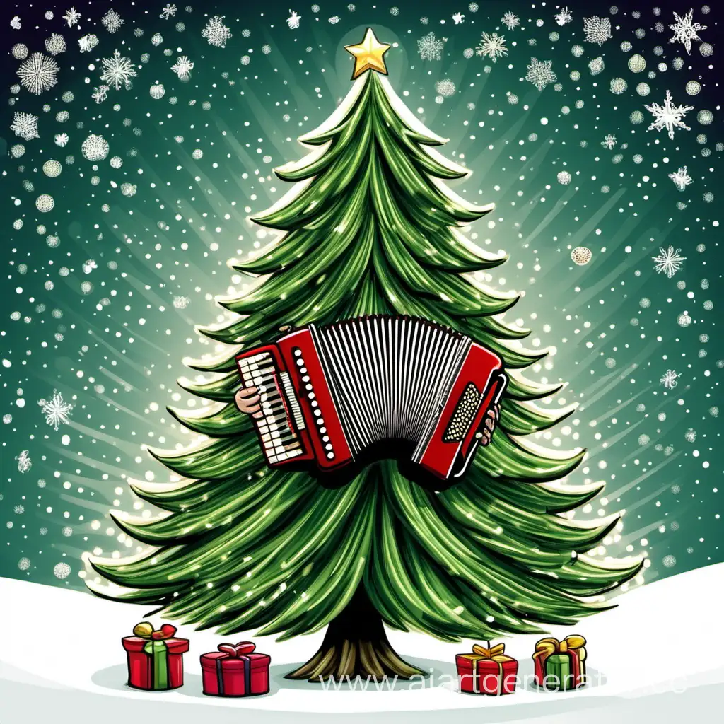 Festive-Christmas-Tree-Playing-Cheerful-Tunes-on-Accordion
