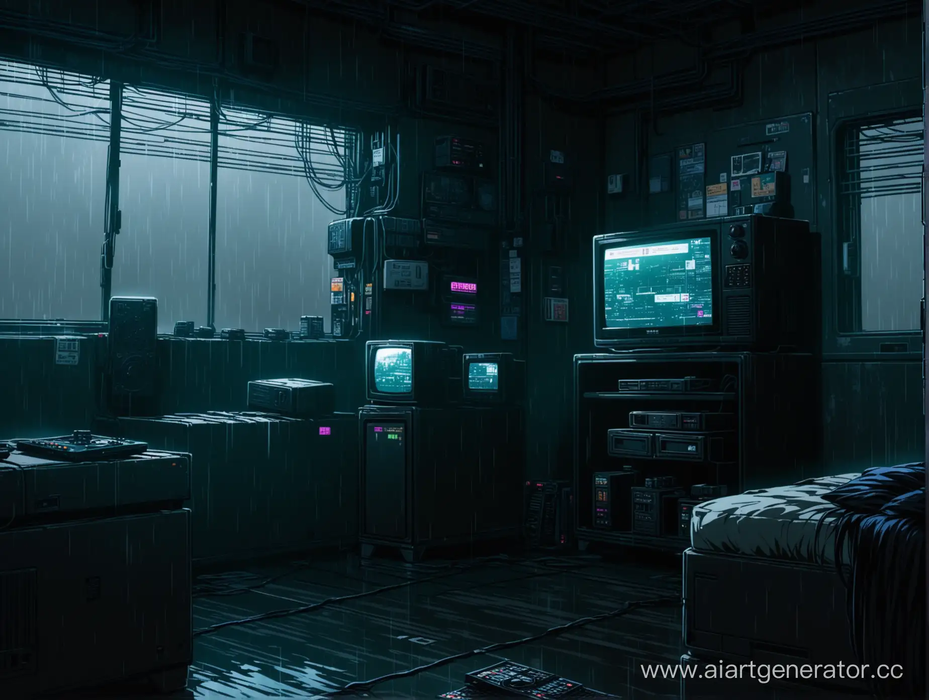 Dark-Cyberpunk-Room-with-Lain-Iwakura-on-Televisions