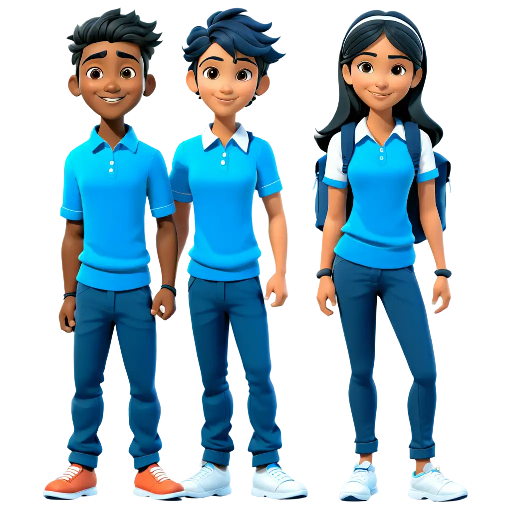 Simple-Indian-School-Boy-and-Girl-in-Blue-Shirts-and-Dark-Blue-Pants-HighQuality-PNG-Vector-Art
