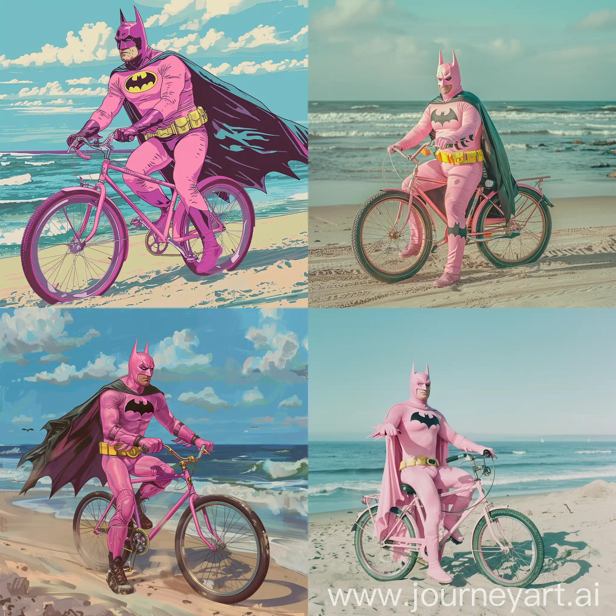 Dynamic-Hero-Pink-Batman-Cycling-at-Sunrise-Beach