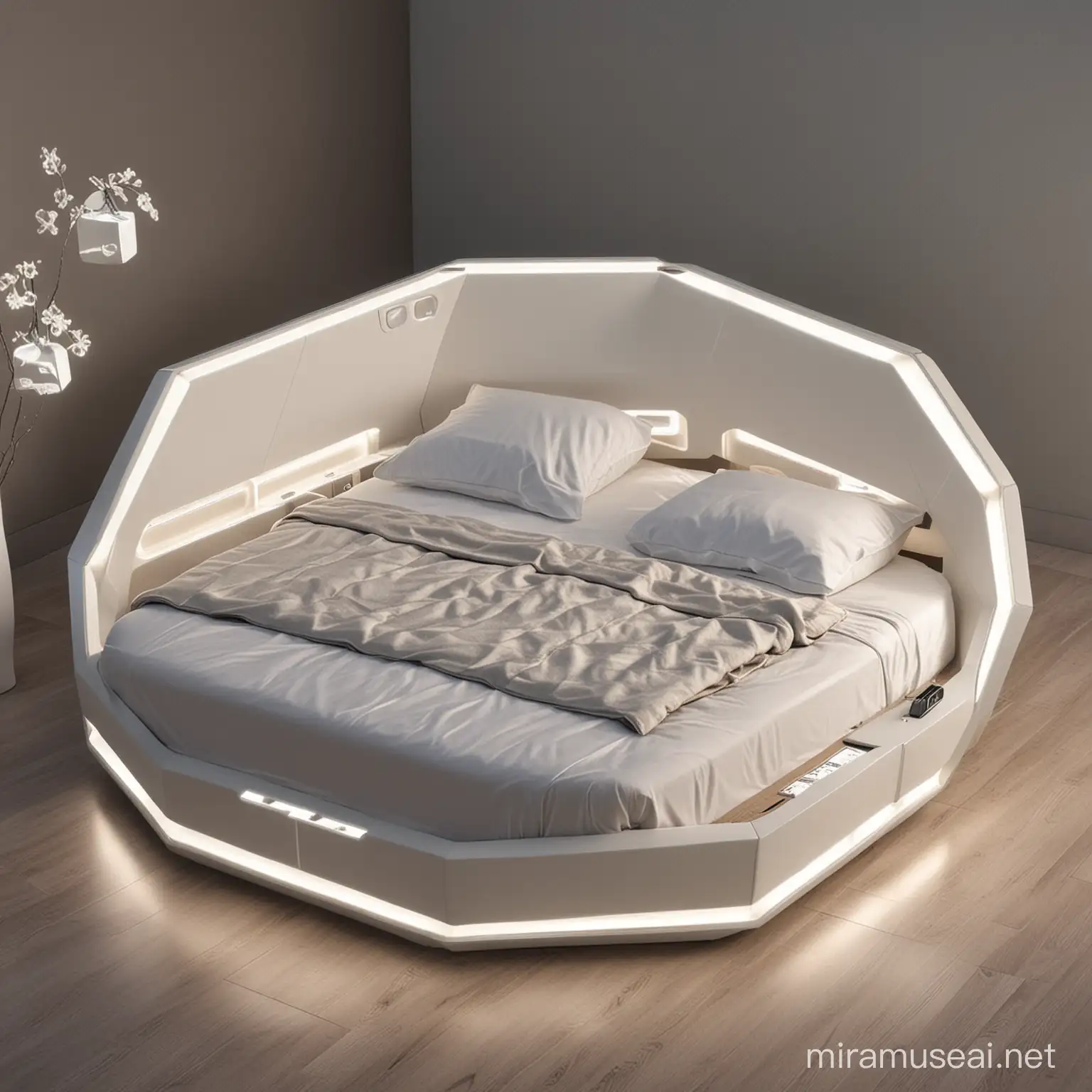 Modern Technology Bed with Massage Features in Pentagon Shape