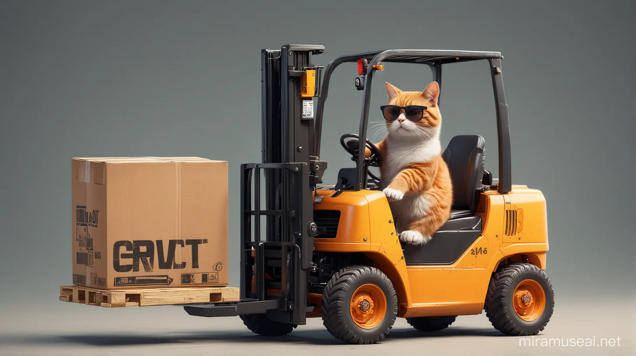 Cool Cat in Sunglasses Riding Forklift Fun Feline Operator