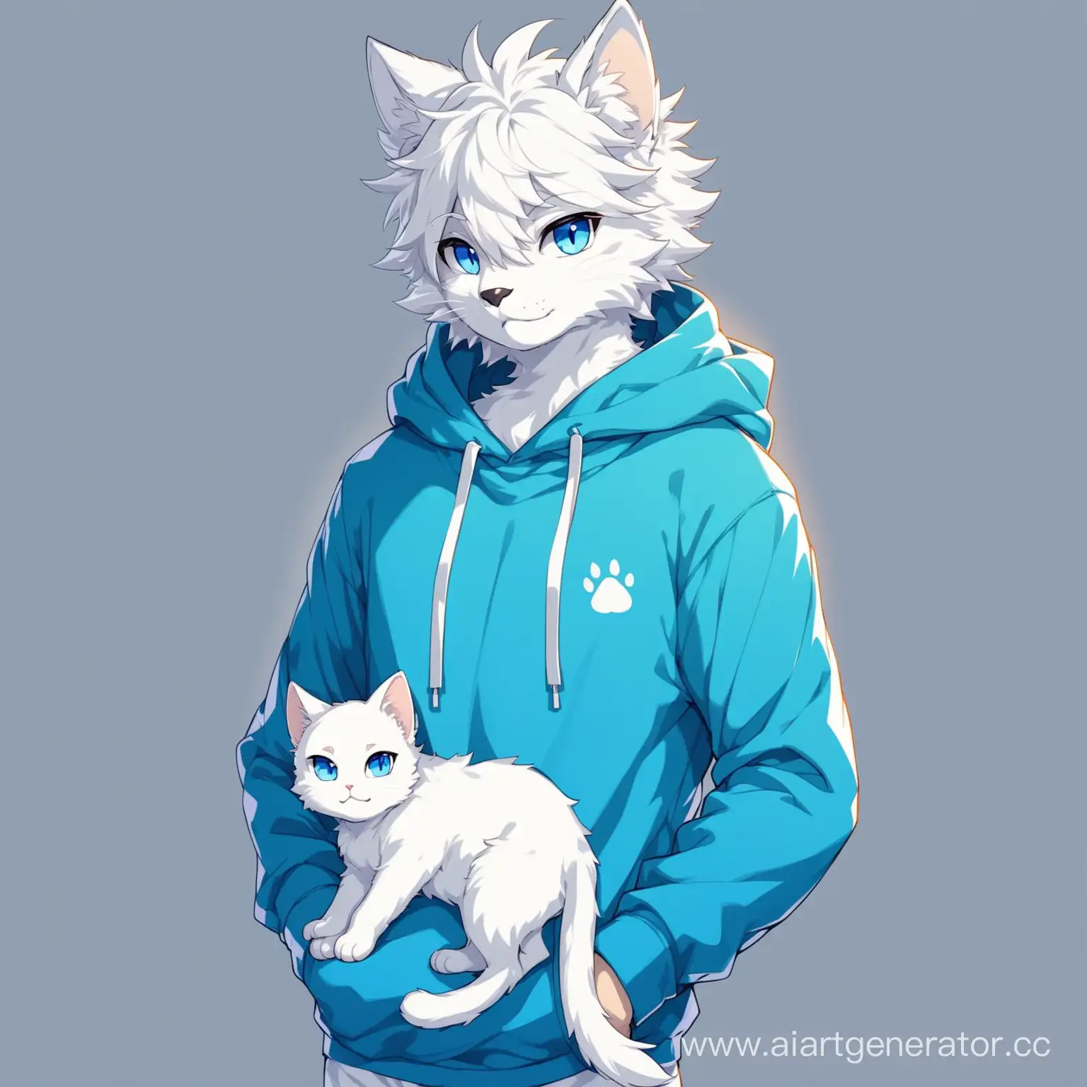 White-Furry-Cat-with-Blue-Eyes-Wearing-a-Hoodie