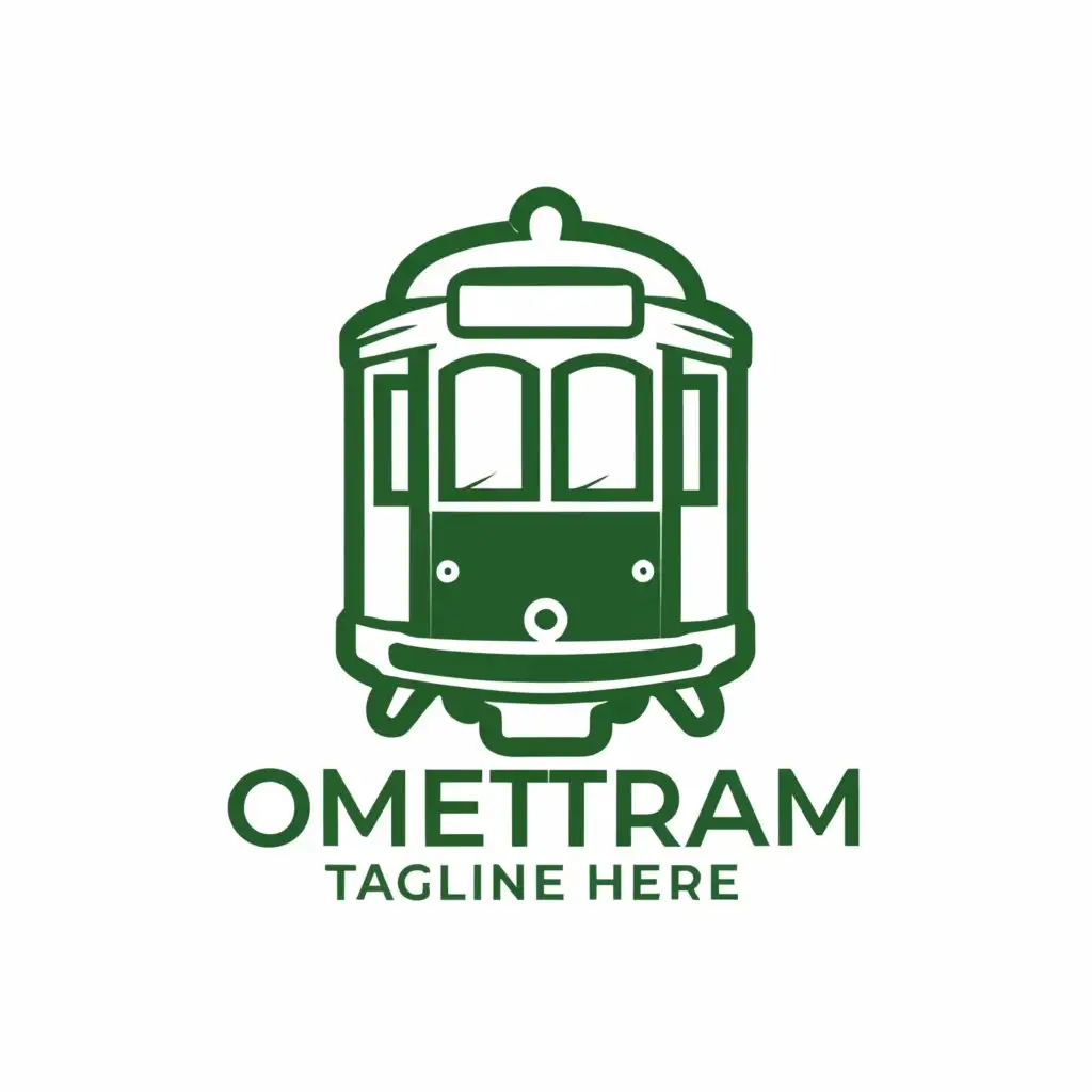 a logo design,with the text "Tram", main symbol:The outline of a green streetcar,Minimalistic,be used in Restaurant industry,clear background