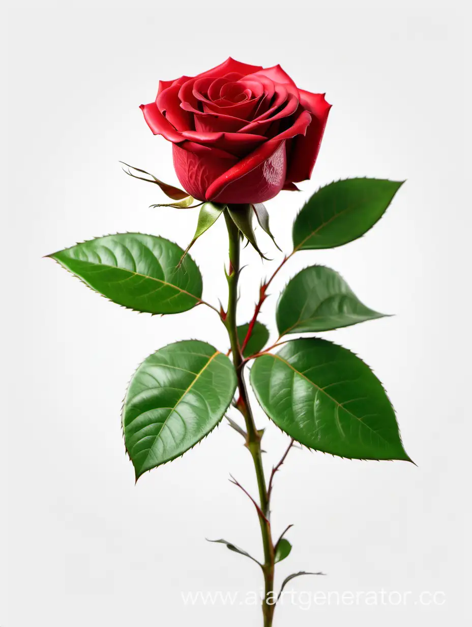 Red Rose 4k hd  with fresh lush green leaves on pure white background
