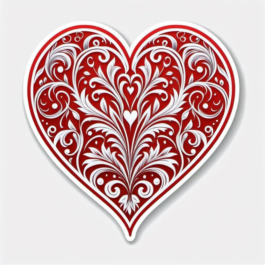 Intricate Red Fantasy Floral Valentine Heart Sticker on White Background